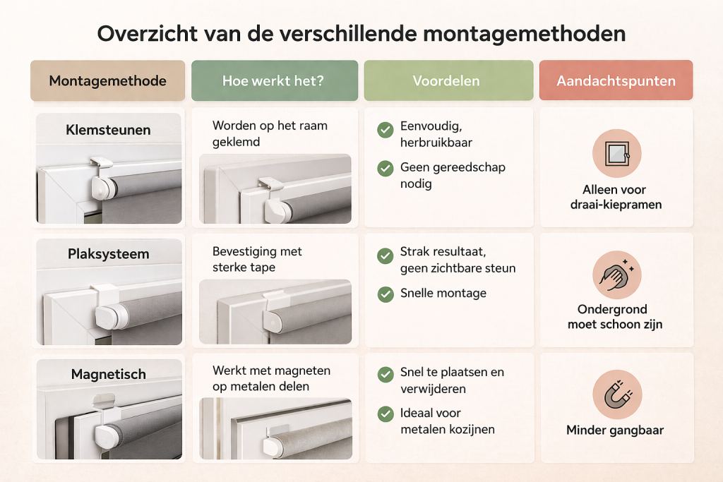 montgagemethoden rolgordijnen
